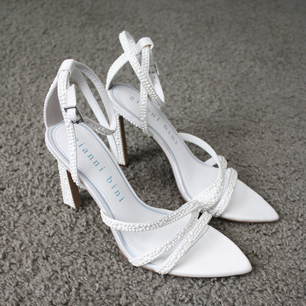 Gianni Bini Fitztwo Embellished Pearl Studded Strappy Dress Heels